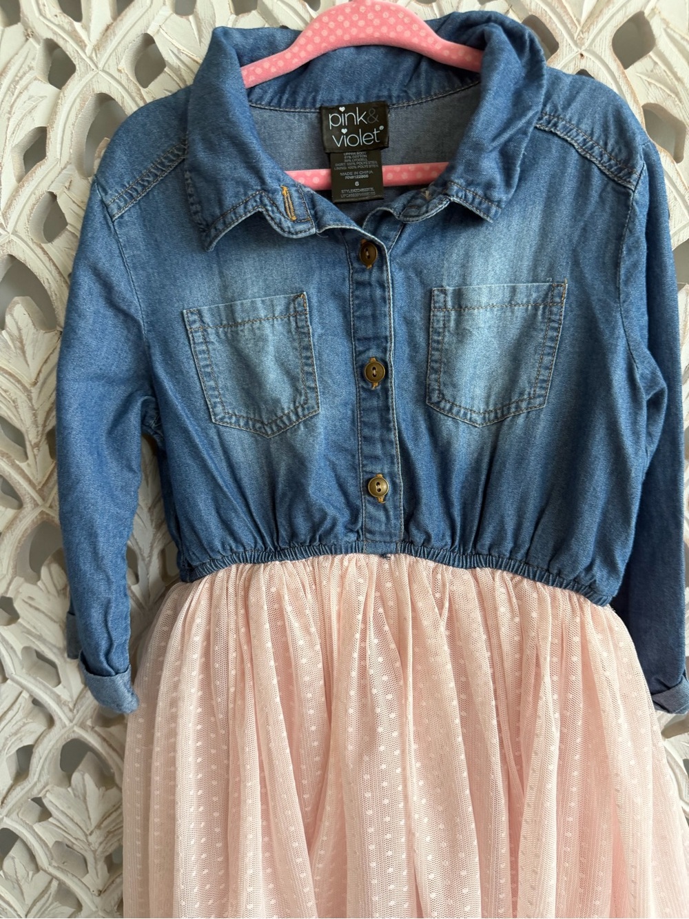 Pink Violet Girls' Blue Denim & Light Pink Tulle Dress, size 6 - Picture 4 of 4